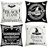 Halloween Decorations Pillow Covers 18x18 Inch,Set of 4 Vintage Halloween Decor Indoor Outdoor Throw Pillow Covers, Hocus Pocus Farmhouse Saying Linen Cushion Case for Home Sofa Couch Bedroom Chair