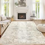 Capslpad 5x7 Abstract Area Rug, Non-Slip Washable Foldable Rug, Low Pile Ultra Soft Non-Shedding, Modern Beige Stain Resistant Large Rug for Living Room, Bedroom, Office, Dining, Room