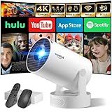 [Built-in Apps & 2025 Upgraded] Mini Projector with WiFi 6 and Bluetooth 5.4 Support 4K 1080P Auto Keystone 180° Rotatable Projector Portable Compatibile with HDMI/TV Stick/Memory Stick/Laptop, White