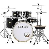 Donner Drum Set Adult with Practice Mute Pad,5-Piece 22 inch Full Size Acoustic Drum Kit, Black- DDS-520