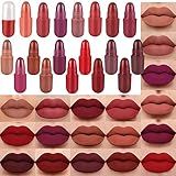 BINGBRUSH 18Pcs Pill Lipstick Capsules Samples Mini Set Makeup, Long Lasting Lip Stain Lápiz Labial Rojo Women Red Cute Lip Stick Purse Set Labiales Matte Larga Duracion 24