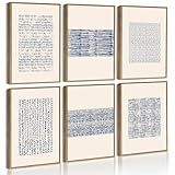 Drsoum Mid-century Boho Geometric Abstract Decor Blue White Grunge Minimalist Bohemian Wall Art Framed Canvas Prints 8"x 10"x 6pcs Natural Framed