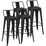 Yaheetech 30 Inch Metal Bar Stools Set of 4 Bar Chairs with Low Back, Black