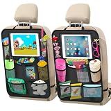 Zecirl Car Backseat Organizer ，2 Pack Car Organizer Back Seat with 11" Tablet Holder, 10 Storage Pockets Seat Back Protectors Kick Mats for Kids Toddlers, Travel Accessories (Black)