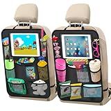 Zecirl Car Backseat Organizer ，2 Pack Car Organizer Back Seat with 11" Tablet Holder, 10 Storage Pockets Seat Back Protectors Kick Mats for Kids Toddlers, Travel Accessories (Black)