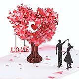 Pop Up Anniversary Card, 3D Love Tree Hearts Couple Wedding Card for Her, Wife, Husband, Him, Couple; Ideal Gift for Wedding, Romantic Birthday, Anniversary, Valentines, Mothers Day, 6x8 inch