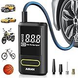 JUSUOX Tire Inflator Portable Air Compressor, Electric Bike Pump with Digital Pressure Gauge, 150 PSI Cordless Air Pump for Car Tires, Motorcycle, Bicycle, Ball with Auto Shutoff, LED Light