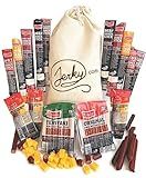 Jerky.com Gift Bag for Men | 26 Piece Meat Sticks Gift Basket with Beef Sticks, Pork, Turkey, Ham & Cheese Sticks | High Protein Snack Variety Pack | Gluten-Free Jerky Gifts for Men | Birthday Gift Basket for Him