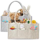 HIPHOP PANDA 2-Pack Diaper Caddy Organizer - Newborn Essentials Baby Registry Must Haves - Sturdy Nursery Storage Bin & Portable Car Caddy for Diapers & Wipes - Grey/Oatmeal Gift Set