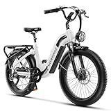 SASIKEIBIKE 1500W Motor Peak Electric Bike for Adults and Teenagers, 48V 20AH Removable Battery Step Thru EBike, 30+MPH, 80 Miles Max Range, 24" Fat Tire Adult Electric Bicycles for 7 Speed