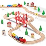 SainSmart Jr. Wooden Train Set for Toddler - Double-Side Wooden Tracks Fits Brio, Thomas, Melissa and Doug - Expandable, Changeable-Kids Wood Toy Train for 3,4,5 Year Old Boys and Girls