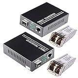 A Pair of 1.25G/s Bidi Gigabit Multi-Mode Fiber Ethernet Media Converter with 2PCS Bidi SFP LC Dual Transceiver Module Included, 10/100/1000Base-Tx to 1000Base-SX SMF RJ45 to SFP Slot up to 550M