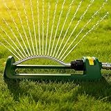 Lawn Sprinkler, 18 Brass Nozzles Garden Water Oscillating Sprinkler for Yard Covers up to 3,600 sq.ft, Heavy Weight Base, Built-in Spray Jet Cleaning Needle, Green, Yellow