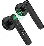 HEI LIANG 4-in-1 Biometric Fingerprint Smart Door Lever,Keyless Entry Door Handle with App Control&Auto Lock,Minimalist Digital Lock with Hidden Keyhole for Bedroom,Home Office or Airbnb Hosts,Black