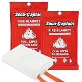SecuCaptain Emergency Fire Blanket for Home and Kitchen - 2 Pack 40"x40" Flame Suppression Fiberglass Fire Blankets for House Camping Car Office Warehouse Emergency Survival Safety