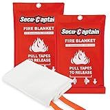SecuCaptain Emergency Fire Blanket for Home and Kitchen - 2 Pack 40"x40" Flame Suppression Fiberglass Fire Blankets for House Camping Car Office Warehouse Emergency Survival Safety