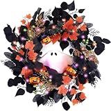 DecorbyHannah 20'' Halloween Wreath for Front Door with Lights Ghost Decor