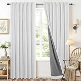Deconovo Total Blackout Curtains 84 Inch Length, Faux Linen Back Tab Window Drapes, Thermal Insulated Privacy Curtains for Bedroom, Living Room, Nursery, Office, 52 x 84 Inch, 2 Panels, Greyish White