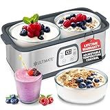 Ultimate Probiotic Yogurt Maker with Adjustable Time & Temperature Control, Make Trillions of Probiotics for Better Gut Health, Two 1-Quart Containers for Larger Batches, ULTIMATE LIFETIME WARRANTY