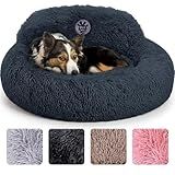 PetJett Calming Dog Bed Medium Size Dog - 30'' Donut Bed, Washable Dog Bed, Anti-Slip & Super Soft Fluffy Plush Round Dog Bed, Anti-Anxiety Premium Comfort Pet Bed, Fits Dogs Upto 45 lbs - Dark Grey