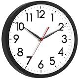 AKCISOT 12 Inch Wall Clock, Silent Battery Operated Analog Clock, Black