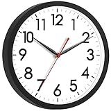 AKCISOT 12 Inch Wall Clock Silent Non-Ticking Modern Wall Clocks Battery Operated - Analog Classic Clock for Office, Home, Bathroom, Kitchen, Bedroom, School, Living Room(Black)