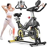 pooboo Magnetic Resistance Cycling Bike, Belt Drive Indoor Exercise Bike Stationary LCD Monitor with Ipad Mount &Comfortable Seat Cushion for Home Cardio Workout, Training Upgraded Version