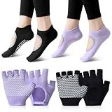 2 Pairs Non Slip Yoga Gloves Socks Set, Fingerless Gym Gloves&Pilates Socks