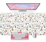Large Mouse Pad for Desktop, Cute Desk Mat Pad Protector for Work & Gaming, Aesthetic Pretty Anti-Slip Laptop Blotter Cover for Office School Home Supplies, Wildflowers, 31.5" x 11.8"