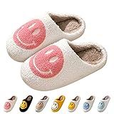 Bevaney Smile Face Slippers for Women, Soft Plush Smile Retro Preppy Slippers with Happy Face Slip-on Cozy Indoor Outdoor