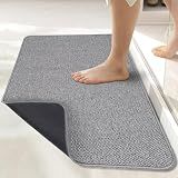 Bath Mat,Ultra Thin Bathroom Rugs,Rubber Bath Mats for Bathroom,No Slip Bath Rugs,Quick Dry,Machine Washable,Low Pile,Absorbent,Shower Outside,Sink,Home Decor Accessories.Grey,1'5"x2'3"(17x27Inch)
