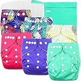 Leekalos Cloth Diapers Reusable for Boys and Girls, Baby Diaper Cloth with Inserts & Wet Bag One Size (Floral)