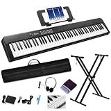 88 Key Piano Keyboard, Electric Digital Piano with Semi Weighted Keys, Keyboard Piano with Sustain Pedal, Power Adapter, Stand, Carrying Case, Headphones, USB-MIDI Compatibility, for Beginner Adults