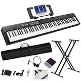 88 Key Digital Piano Electric Keyboard, 88 Key Keyboard Piano for for Beginner, with Power Adapter, Sustain Pedal, Stand, Bluetooth, Carrying Case, Headphones, USB-MIDI, for at Home/Stage