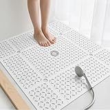 Yolife Square Shower Mat, 27" x 27" Large Shower Mat with Center Drain Hole, Soft TPE Non Slip Shower Mats for Inside Shower with Suction Cups, Anti Slip Washable Shower Floor Mat, White