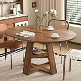 43.3in-59in Extendable Round Dining Table for 4-8,Modern Kitchen Oval Dining Table with Removable Leaves Space Saving,Wood Base with Storage Shelf for Kitchen Living Room (Walnut)