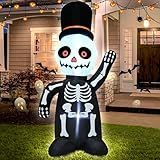 TRMESIA 4FT Halloween Inflatable Skeleton Decoration with Lights, Blow up Skull for Outdoor Yard Garden Decorations on Halloween