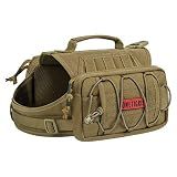 ONETIGRIS Dog Backpack for Medium & Large Dogs, Nylon Backpack for Dogs Tactical Pet Backpack with Side Pockets for Hiking Walking Training Running (Brown, Medium)