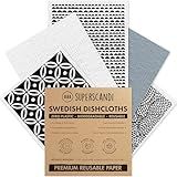 SUPERSCANDI 5 Pack Swedish Dishcloths for Kitchen - 100% Biodegradable & Compostable, Reusable Paper Towels Washable, Food-Safe & Without Plastic - Dish Rags Suitable for Any Surface, Scandi White