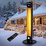 Patio Heater,1500W Outdoor Heater with 3 Heat Levels,Quiet Operation,Carbon Fiber Heating Tube, Remote,24H Timer, Tip-Over & Overheat Protection,Electric Heaters for Garage,Backyard,Porch Black