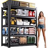72''H Garage Shelving Heavy Duty 5-Tier Adjustable Storage Shelves Unit,3000 LBS Metal Utility Rack Shelf for Industries, Warehouses, Basement,Black (72''H x 36''W x 16''D)