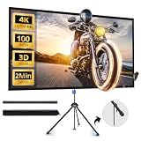 Projector Screen with Stand, Paris RHÔNE 100-inch Outdoor Indoor Projector Screen 16:9 4K HD PVC, 1.5 Gain Portable Wrinkle-Free Movie Screen for Home Backyard Theater with Carry Bag, Ground Nails