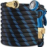 100ft Garden Hose - Water Hoses w/10 Function Spray Nozzle, 2025 New Superior Strength Flexible Hose, 3/4" Brass Connectors- Leakproof Lightweight Water Pipe for Gardening(Blue Black)
