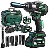 PAOWAFOL 2026 Impact Wrench 1180ft-lbs(1600N.m), 1/2" Impact Gun with 2x4.0Ah Battery, 21V Cordless Impact Driver High Torque with 5 Sockets, Pistola Llave De Impacto Brushless for Truck RV Home Car