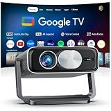 Smart 4K Projector [Bundled with Google TV Stick] with WiFi and Bluetooth, 3000ANSI, Auto Lens Cap, Portable Outdoor Movie Projector with Built-in Apps Auto Focus for Ceiling/Home Theater/Bedroom