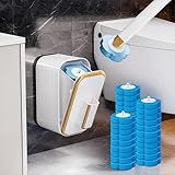 GQIRIL Disposable Toilet Cleaning Brush - Wall Mounted Toilet Bowl Cleaner Wand with Holder, Clean Stick Brush Heads Kit with Handle, Storage Caddy and 60 Refills for Bathroom Bathtub Cleaning System