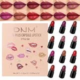 evpct 12Pcs Mini Pills Lipstick Capsule Set for Women Waterproof Long Lasting, Dark Ruby Deep Wine Mauve Red Purple Nude Brown Matte Small Magic Permanent 24 Hour Lipstick Bulk Samples 02