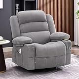 Rocker Recliner Chair with Heat and Massage, 360° Swivel Nursery Rocking Chairs for Adults, Oversized Recliner Single Sofa Seat with Cup Holders, Lazy Boy Recliner Single Sofa (Manual, Grey)