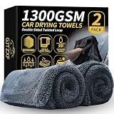 2-Pack Double-Twist Pile Microfiber Towels for Cars 1300 GSM Car Drying Towels (15.75" x 15.75") Ultra Absorbent Microfiber Towel, Streak-Free & Scratch-Free Car Cleaning Supplies with Edgeless Design