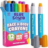 Blue Squid Face Paint Crayons - 12 Vibrant Colors Twistable & Washable Face Paint Sticks - Face Painting Kit for Kids Party, Halloween, Belly Painting Kit Pregnancy, Makeup Body Paints for Adults